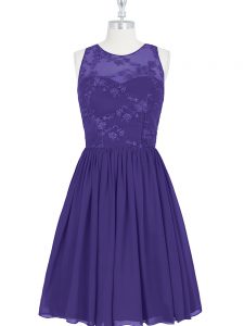 Purple Chiffon Zipper Scoop Sleeveless Mini Length Prom Party Dress Lace