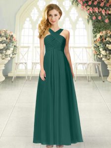 Stylish Empire Dress for Prom Peacock Green Straps Chiffon Sleeveless Floor Length Zipper