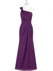 Floor Length Side Zipper Evening Dress Eggplant Purple for Prom and Party with Ruching