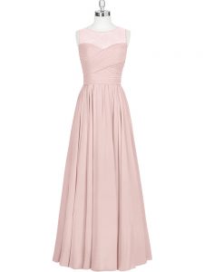 Fashionable Baby Pink Zipper Scoop Ruching Prom Dress Chiffon Sleeveless