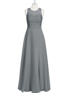 Pretty Chiffon Sleeveless Floor Length and Lace and Appliques and Belt