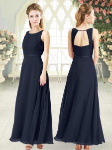 Black Chiffon Zipper Dress for Prom Sleeveless Ankle Length Ruching