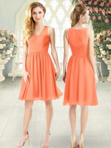 Charming Orange Empire V-neck Sleeveless Chiffon Knee Length Side Zipper Lace Prom Evening Gown