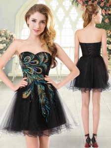 Best Sleeveless Lace Up Mini Length Beading and Appliques Homecoming Dress