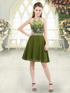 Discount Olive Green Sleeveless Chiffon Zipper for Prom and Party and Military Ball