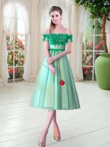 Fantastic Tulle Sleeveless Tea Length Dress for Prom and Appliques