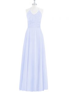 Decent Baby Blue Column/Sheath Ruching Prom Dresses Zipper Chiffon Sleeveless Floor Length