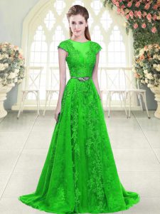 Noble Green Cap Sleeves Beading and Lace and Pick Ups Zipper