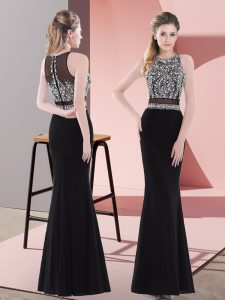 Top Selling Black Mermaid Beading Prom Party Dress Zipper Chiffon Sleeveless Floor Length
