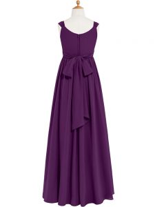 Eggplant Purple Sleeveless Ruching Floor Length Prom Evening Gown
