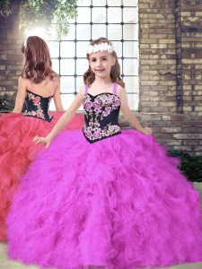Ball Gowns Little Girl Pageant Gowns Fuchsia Straps Tulle Sleeveless Floor Length Lace Up
