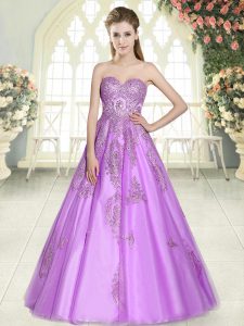 Deluxe Sweetheart Sleeveless Lace Up Prom Dresses Lilac Tulle