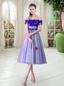 Lovely Lavender Off The Shoulder Lace Up Appliques Prom Evening Gown Sleeveless