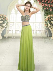 Fine Floor Length Two Pieces Sleeveless Olive Green Prom Dress Backless