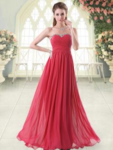 High End Red Zipper Dress for Prom Beading Sleeveless Floor Length