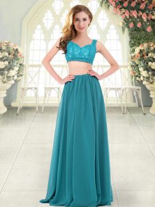 Simple Sleeveless Zipper Floor Length Beading and Lace Dress for Prom