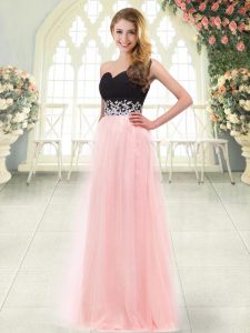 Sleeveless Floor Length Appliques Zipper Prom Party Dress with Baby Pink