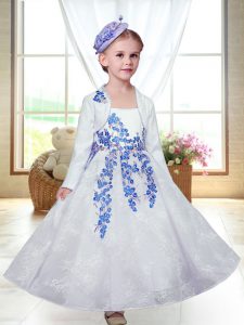 Captivating White A-line Straps Sleeveless Lace Ankle Length Zipper Embroidery Flower Girl Dresses for Less