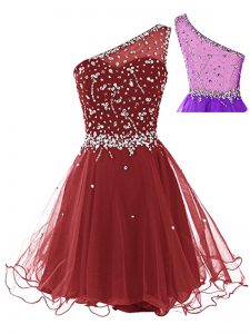 Mini Length Side Zipper Dress for Prom Wine Red for Prom and Party with Beading