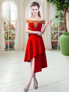 Red Off The Shoulder Neckline Appliques Prom Party Dress Sleeveless Zipper