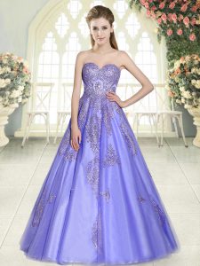 Sleeveless Floor Length Appliques Lace Up Prom Dresses with Lavender