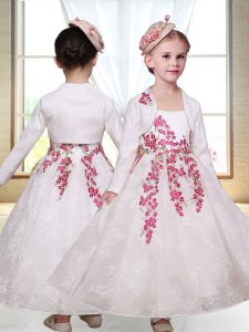 White Zipper Flower Girl Dresses for Less Embroidery Sleeveless Ankle Length