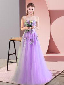 Low Price Lavender Lace Up Dress for Prom Appliques Sleeveless Floor Length