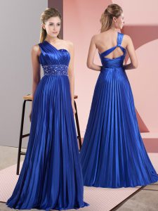 Fashion Beading and Ruching Prom Evening Gown Royal Blue Backless Sleeveless Floor Length