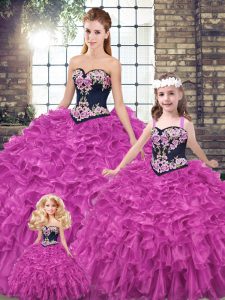 Delicate Sleeveless Embroidery and Ruffles Lace Up 15th Birthday Dress