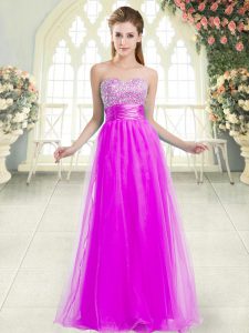 Beading Prom Gown Purple Lace Up Sleeveless Floor Length