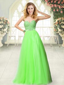 Floor Length Homecoming Dress Tulle Sleeveless Beading and Lace