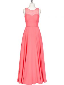 Watermelon Red Dress for Prom Prom and Party and Military Ball with Lace and Belt Scoop Sleeveless Zipper