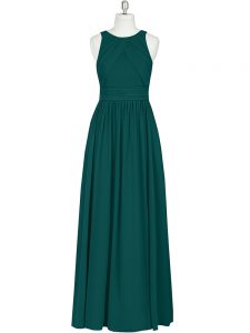 Custom Fit Dark Green Evening Dress Prom and Party with Ruching Scoop Sleeveless Zipper