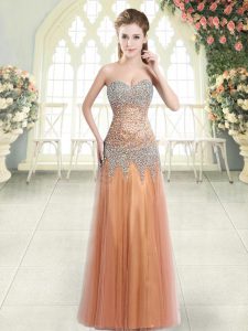 Lovely Column/Sheath Prom Evening Gown Orange Sweetheart Tulle Sleeveless Floor Length Zipper