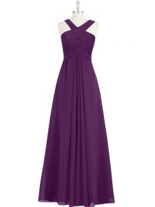 Noble Eggplant Purple Zipper Prom Dresses Ruching Sleeveless Floor Length