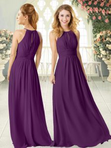 Scoop Sleeveless Zipper Prom Gown Purple Chiffon