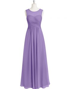 Wonderful Floor Length Empire Sleeveless Lavender Evening Dress Zipper