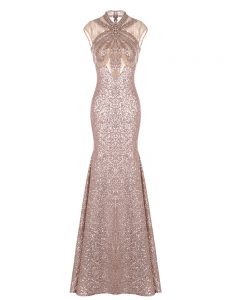 High-neck Sleeveless Prom Evening Gown Pink Sequined