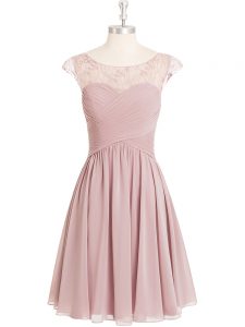Stunning A-line Prom Dresses Pink Scoop Chiffon Cap Sleeves Mini Length