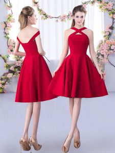 Knee Length Red Court Dresses for Sweet 16 Straps Sleeveless Zipper