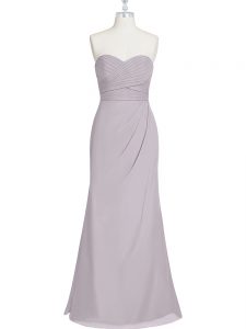 Glamorous Grey Column/Sheath Sweetheart Sleeveless Chiffon Floor Length Lace Up Ruching Dress for Prom