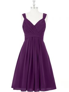 Purple Sleeveless Ruching Mini Length Prom Evening Gown