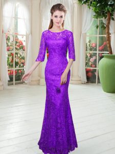 Half Sleeves Floor Length Prom Party Dress and Lace
