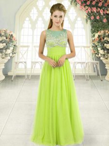 Yellow Green Side Zipper Prom Gown Beading Sleeveless Floor Length