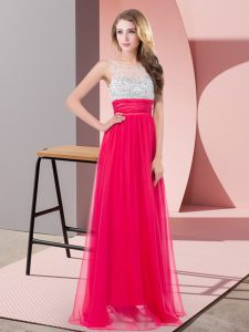 Exceptional Empire Homecoming Dress Coral Red Scoop Chiffon Sleeveless Floor Length Side Zipper