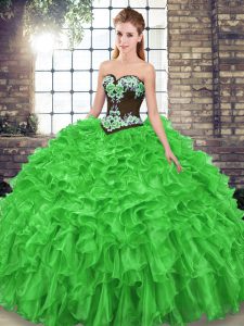 Elegant Ball Gowns Embroidery and Ruffles Quinceanera Gown Lace Up Organza Sleeveless