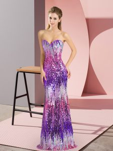 Enchanting Eggplant Purple Sleeveless Floor Length Sequins Lace Up Prom Dresses