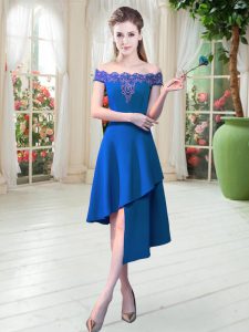 Asymmetrical A-line Sleeveless Royal Blue Prom Dresses Zipper