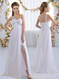 High End Sleeveless Brush Train Lace Up Beading Wedding Guest Dresses