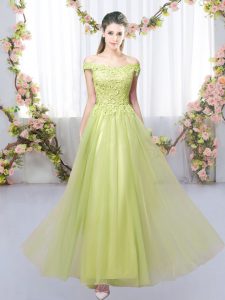 Beautiful Floor Length Empire Sleeveless Yellow Green Court Dresses for Sweet 16 Lace Up